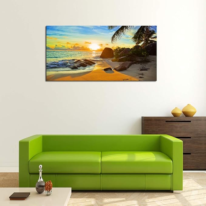 XXMWallArt FC1350 Canvas Wall Art Tropical Beach At Sunset Seascape Picture Paintings Artwork Prints Framed Ready to Hang for Home Office Bedroom Living Room Bathroom Kitchen Wall Decor