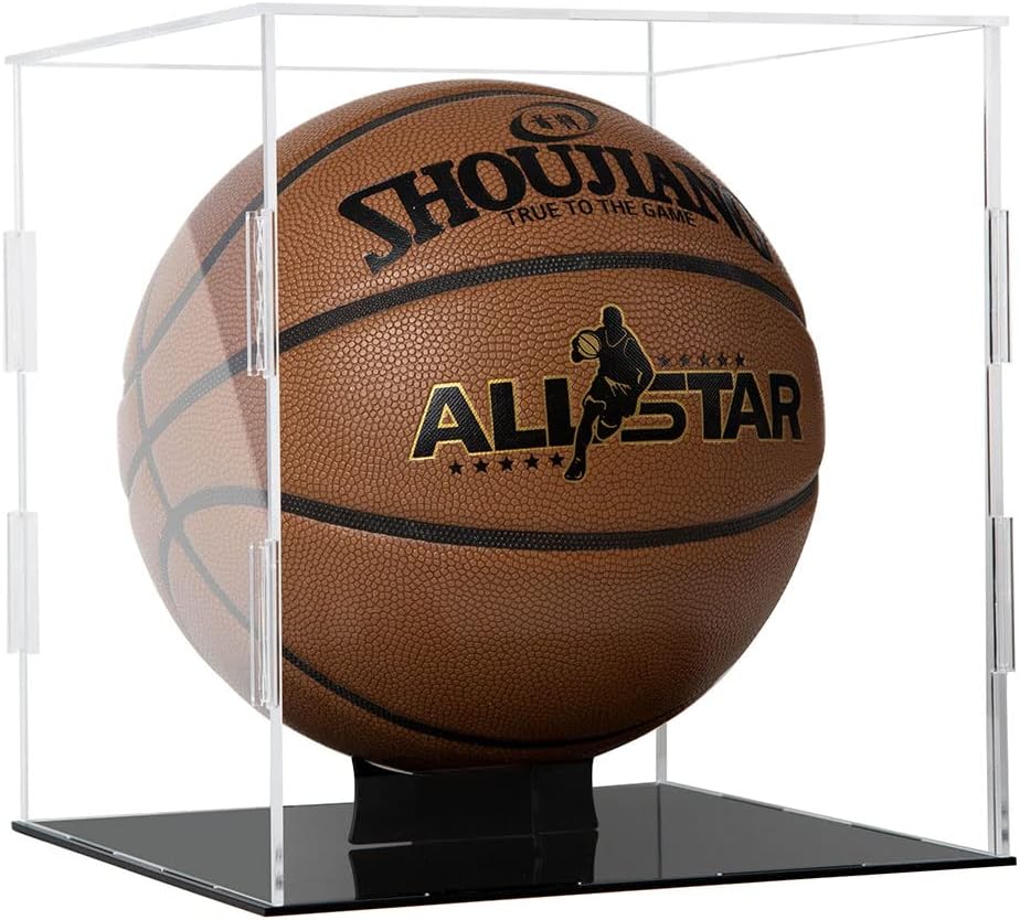Skiennix Basketball Display Case - Clear Acrylic Cube with Black Stand for Sports Protection