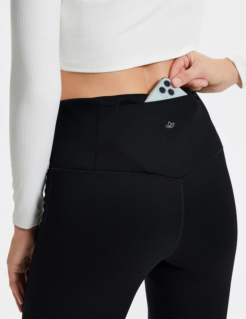 Yogipace Petite Women's CozyWarmth Thick Fleece Lined Straight Leg Sweatpants Wide Waistband Warm Thermal Yoga Pants Zip Pocket,27",Black,Size S