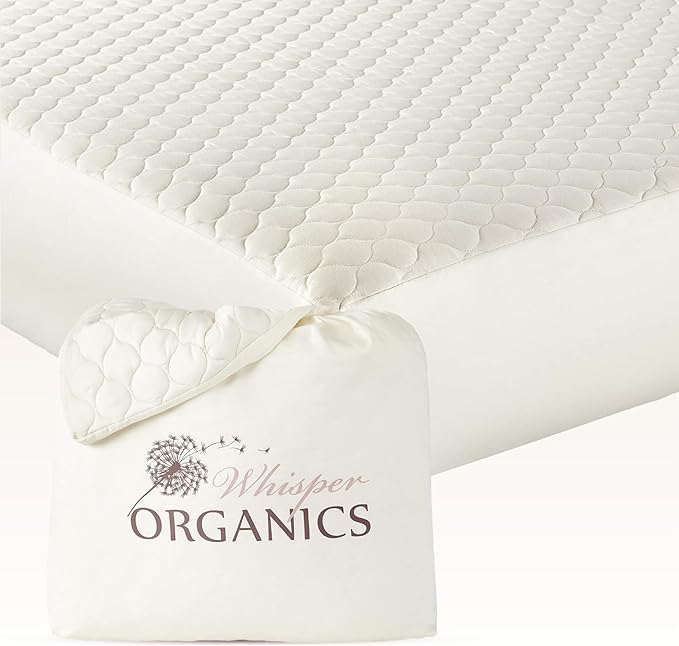 100% Cotton Organic Mattress Pad - Breathable & Cooling Mattress Protector Cal King - Premium 300GSM Quilted and Noiseless Machine Washable Organic Mattress Protector (Ivory, Cal King)