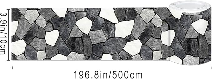 IVN Wallpaper Border Black White Stone Pattern Design 4x196 Inch Peel and Stick