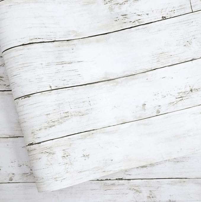 Abyssaly White Gray Wood Contact Paper 35.4 in X 118 in Self-Adhesive Removable