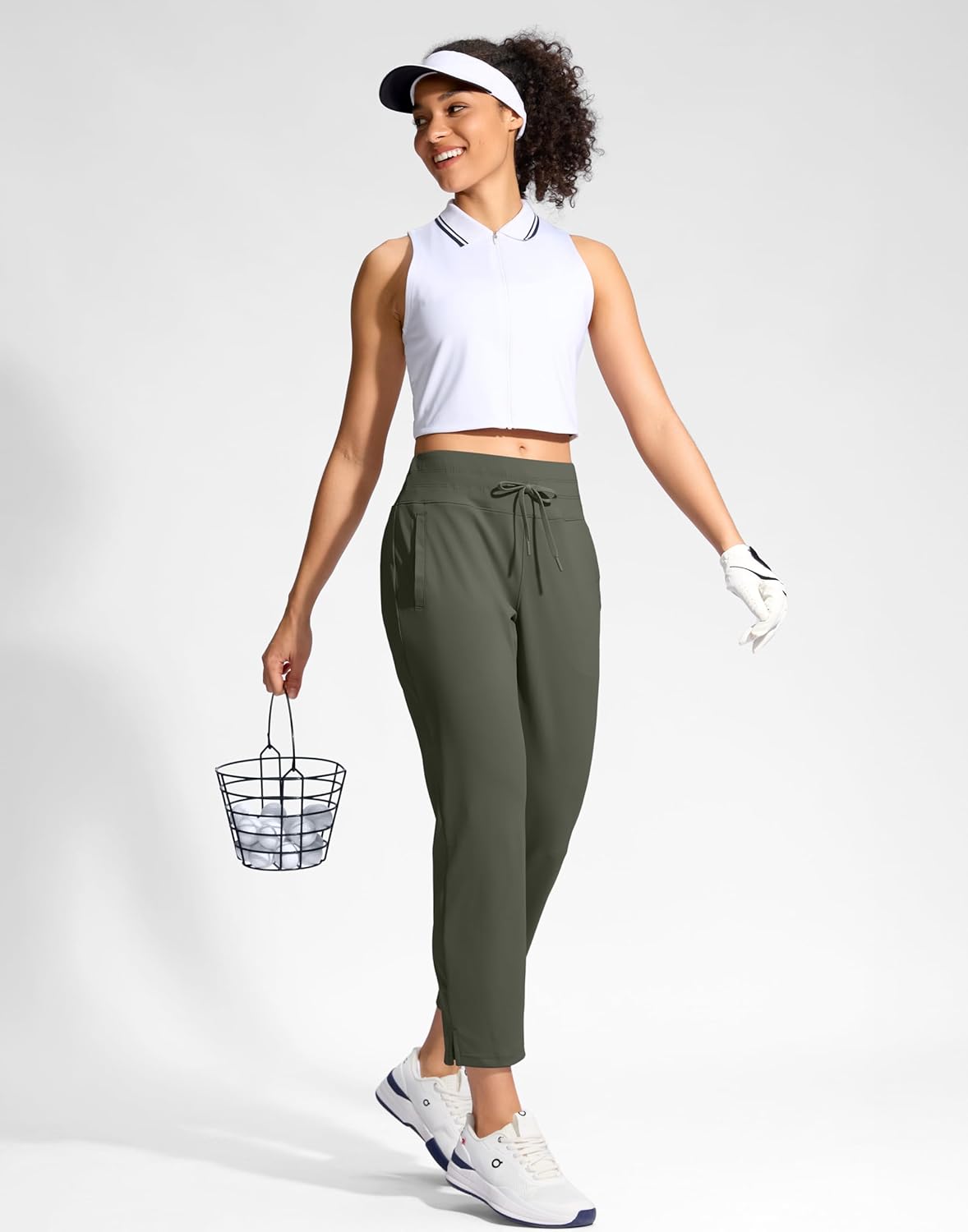 YYV Women's High Waisted Golf Pants - 3 Pockets, 7/8 Stretch Ankle Design for Workout & Travel