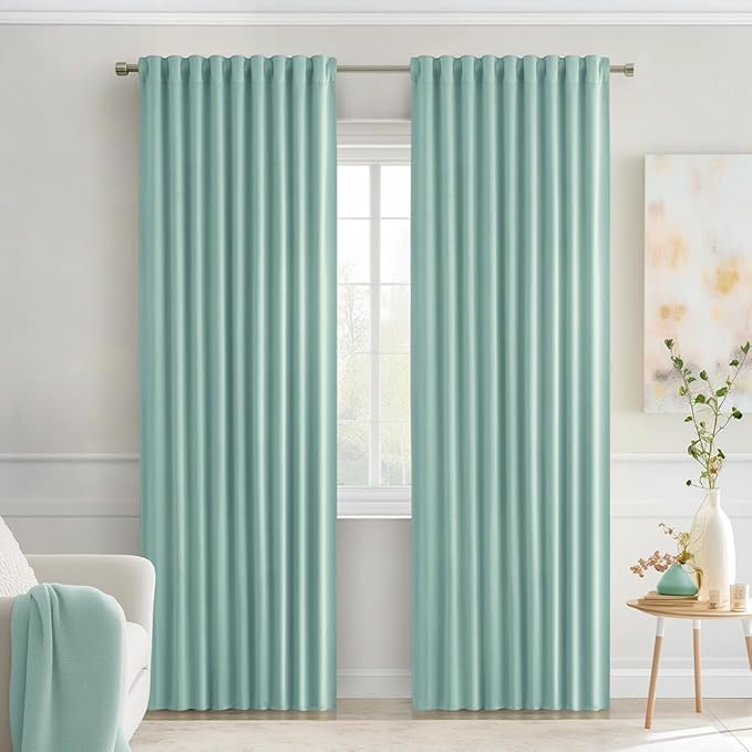 MIULEE Aqua Back Tab Blackout Curtains 90 Inches Long 2 Panels Set