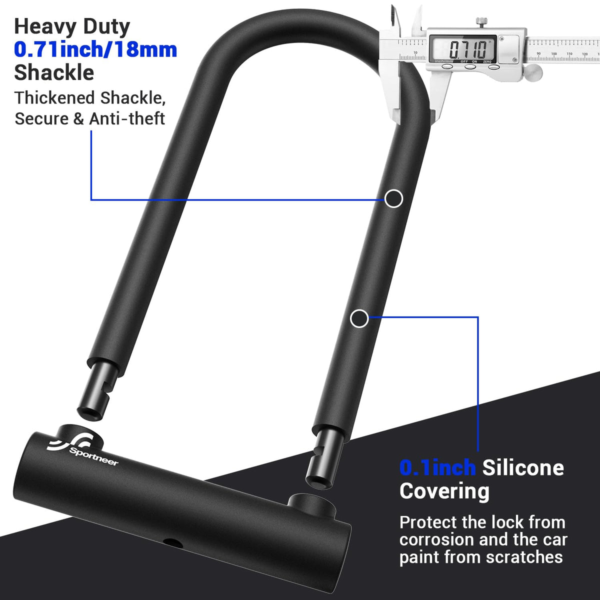 Sportneer Bike U Lock - 18mm Shackle Heavy Duty Anti Theft Bike Locks with 3 Keys - Bicycle U-Locks with Sturdy Mounting Bracket for Road, Mountain, Electric & Folding Bike, Size 11.5''x6.25''