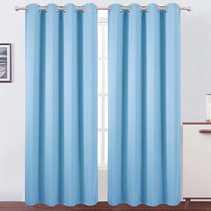 LEMOMO Blackout Curtains 52 x 90 Inch Long Sky Blue Curtains Set of 2 Panels
