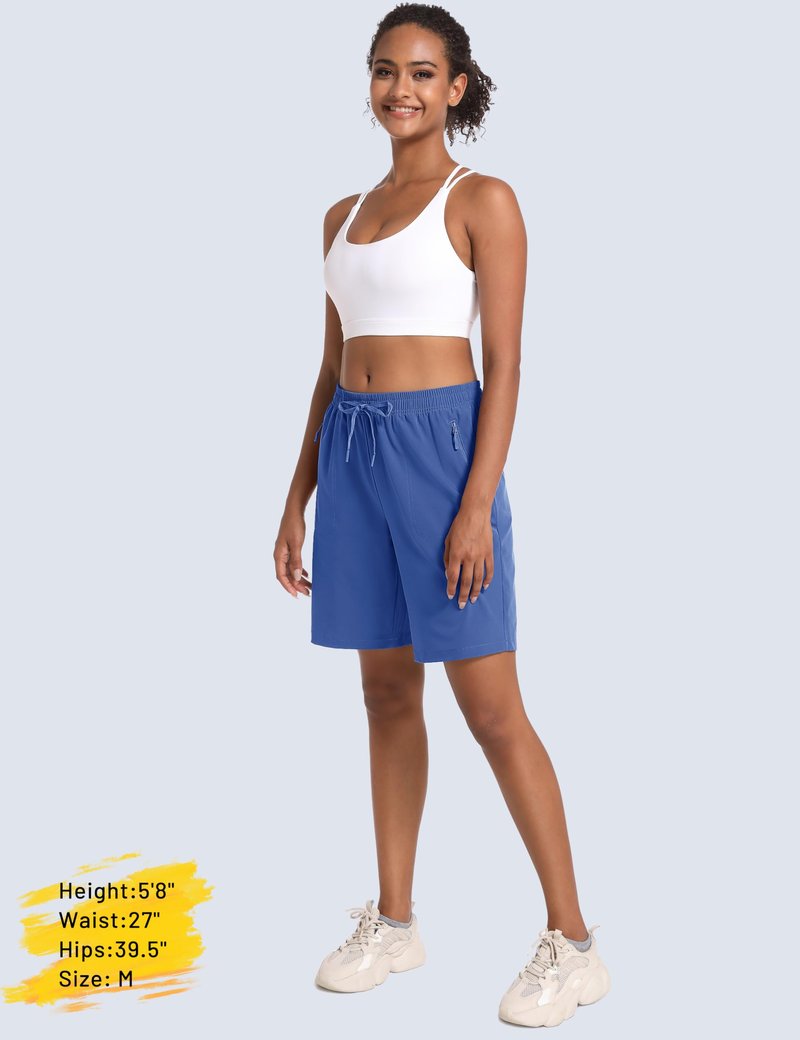 MAGCOMSEN Golf Shorts for Women 8" Hiking Shorts Lightweight Quick Dry Water Resistant Shorts Blue Grey XL