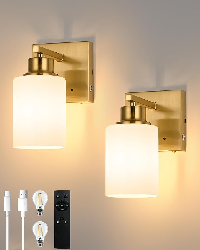 Rayogale Battery Operated Wall Sconce Set of 2, Easy Install Dimmable Cordless