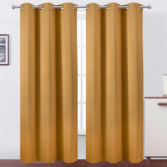 LEMOMO Mustard Yellow Thermal Blackout Curtains/42 x 84 Inch/Set of 2 Panels