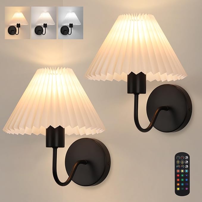 Rechargeable Battery Operated Wall Sconce Sets of 2, 15 Colors Wireless
