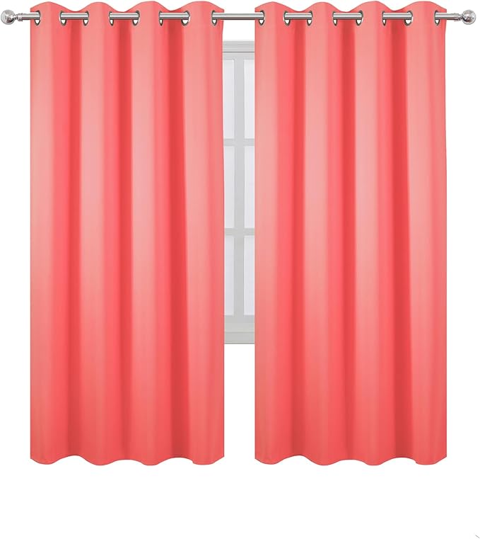 LEMOMO Blackout Curtains 66 x 72 Inch Long Coral Curtains Set of 2 Panels Room
