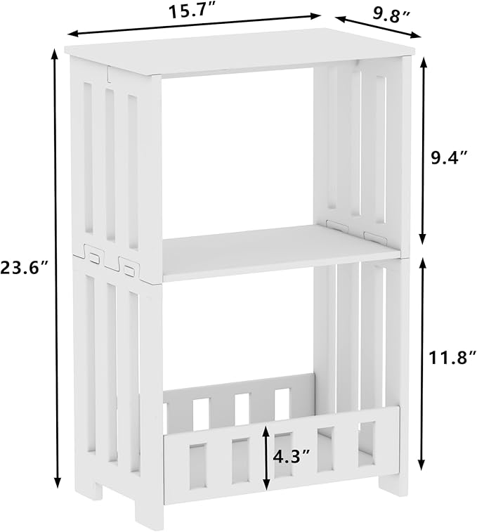 3 Tier Side Table Night Stand, Narrow End Table with Display Shelf, Small Bookcase Bookshelf, Simple Bedside Table Storage Rack for Bedroom, Living Room, Office, Bathroom, White
