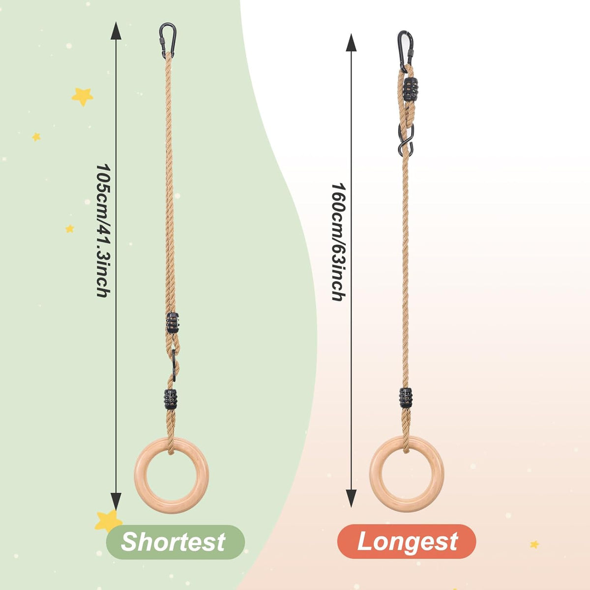 YAERSI Wooden Gymnastics Rings - Adjustable Pull-Up Rings for Kids' Home Exercise | Durable & Versatile