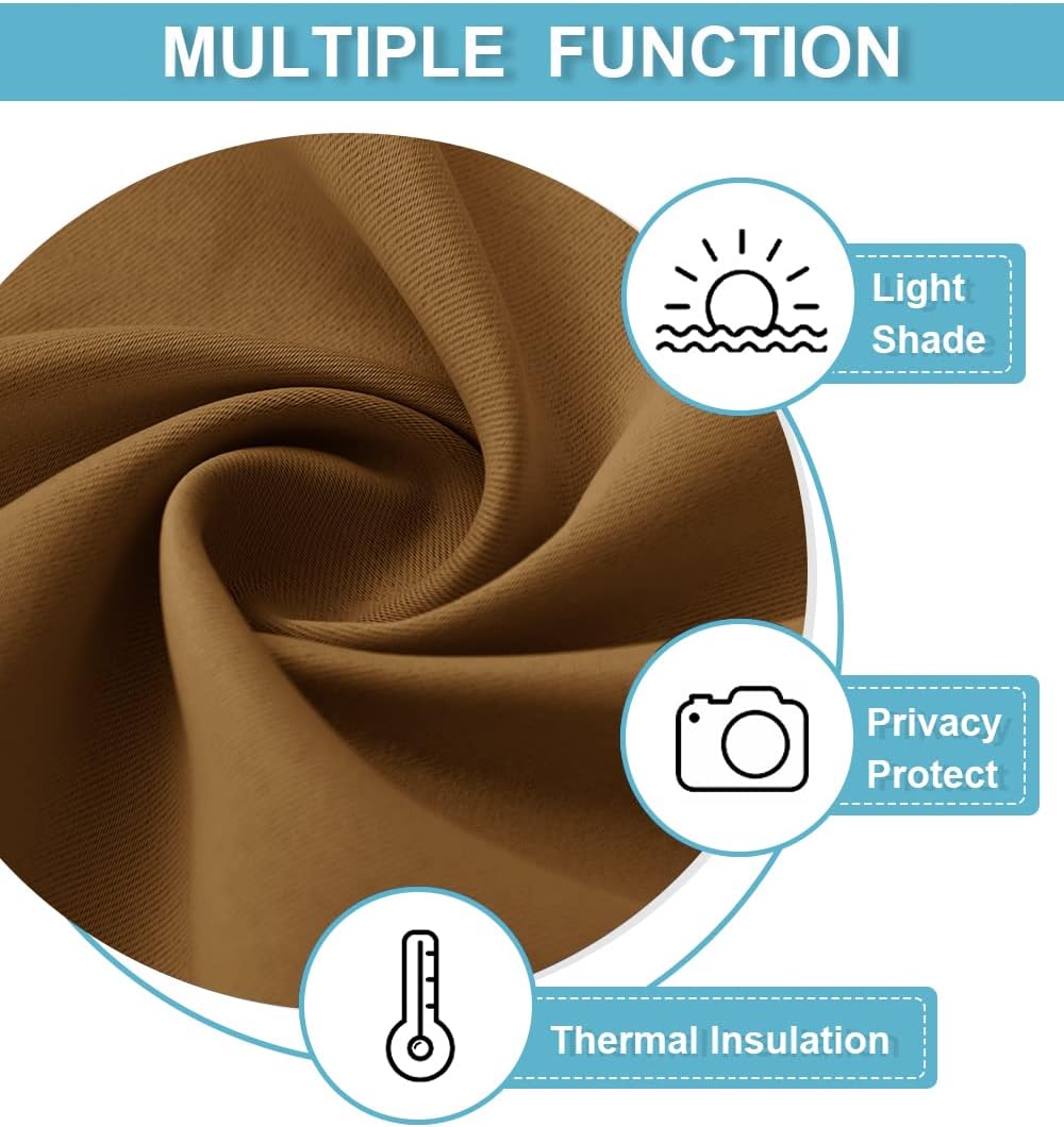 RYB HOME Bathroom Window Curtains - Blackout Curtains Small Window Short Drapes for Kitchen Bedroom Living Room Kids Nursery Room RV, W 42 x L 36 inch per Panel, Gold Brown, 2 Pcs
