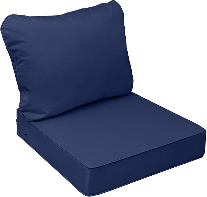 AAAAAcessories Outdoor Seat Cushions for Chairs, Fade-Resistant, Waterproof Patio Furniture Replacement Cushions, 24" x 24" x 5" + 24" x 19", Navy Blue