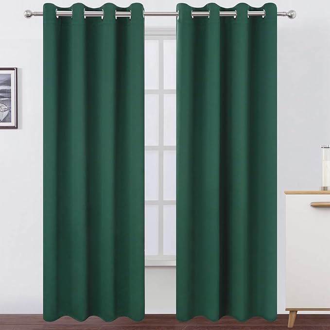 LEMOMO Blackout Curtains 52 x 90 Inch Long Dark Green Curtains Set of 2 Panels