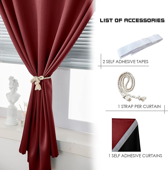AJAZZ 100% Blackout Shades Window Cover Self Adhesive Curtains Sticky Curtain