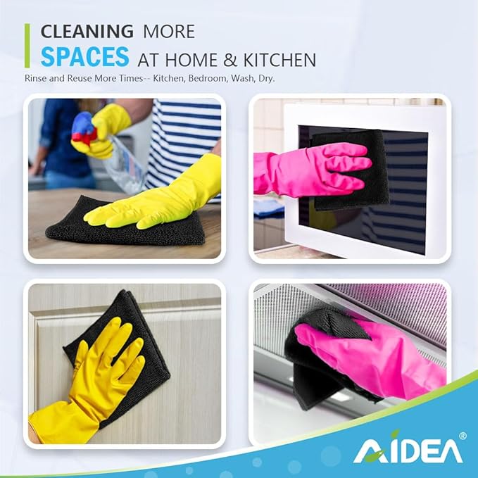 AIDEA Microfiber Cleaning Cloth-24PK, Soft Microfiber Towels for Cars, Absorbent Cleaning Rags, Lint-Free Streak-Free Wash Cloths for House, Kitchen, Window(12in.x12in), Black
