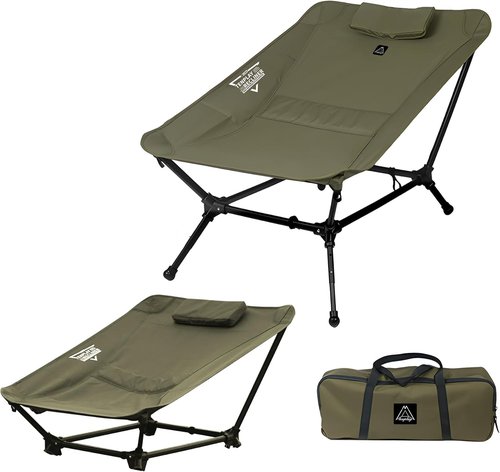 Reclining Chair, Lightweight Folding Camping Chair with Pillow, Backpacking with Carry Bag, 5-Way, Adjustable Height Chairs for Adults Heavy Duty 330lbs for Hiking, Fishing, Mountaineering Army Green