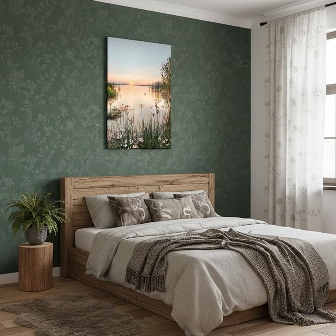 Lake Canvas Wall Art Picture: Sunset Landscape Painting Print Artwork Vertical Nature Scenery Decor for Living Room Bedroom