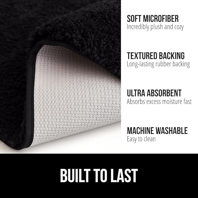 GORILLA GRIP Bathroom Rugs, 36x24, Ultra Soft Absorbent Mat, Thick Plush Bath Rug, Machine Washable, Microfiber Quick Dry, Mats for Shower, Bathtub and Floor, Home Decor Accessories, Black