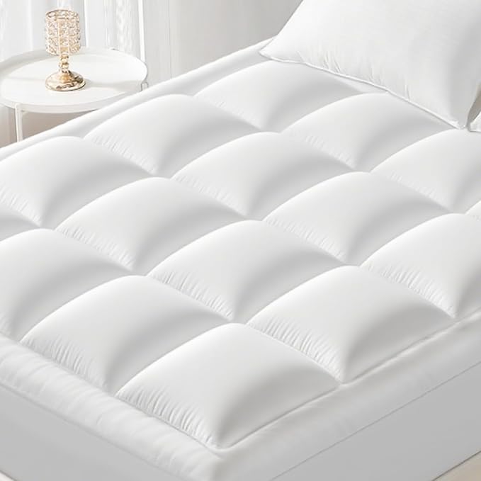 YUGYVOB Full Size Mattress Topper - 600GSM Extra Thick Cooling & Breathable Mattress Pad with Deep Pocket 8"-21" & Soft Down Alternative Filling, White