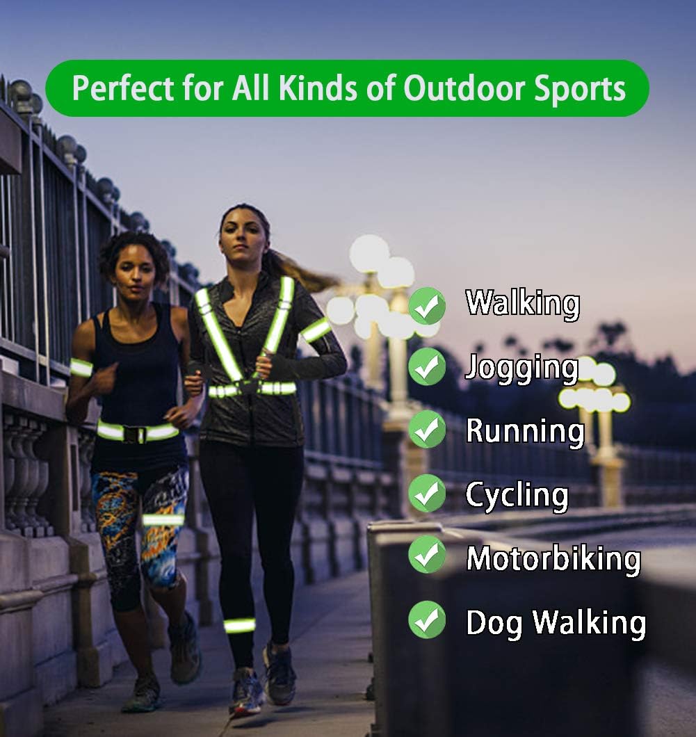 Skiennix Reflective Vest - Adjustable High Visibility Glow Belt with 2-Pack Armbands | Ultralight & Comfy for Running, Cycling, Walking
