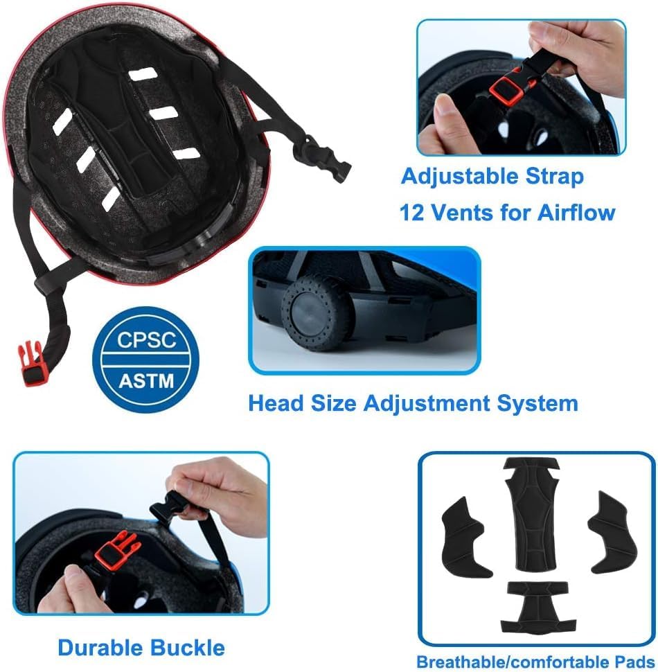 Skiennix Bike Skateboard Helmet - Adjustable Multi-Sport Protection for All Ages | 3 Sizes Available