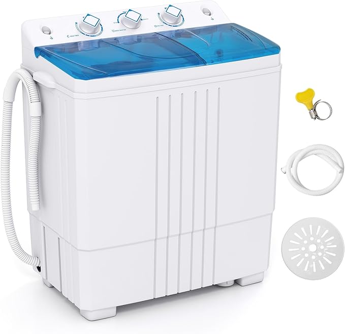 Giantex Portable Washing Machine, 20 LBS Washer & Spinner Combo with Built-in Drain Pump & Time Control, Compact Twin Tub 12 LBS Washing & 8 LBS Spin Drying for Apartment Dorm RV (Blue+White)