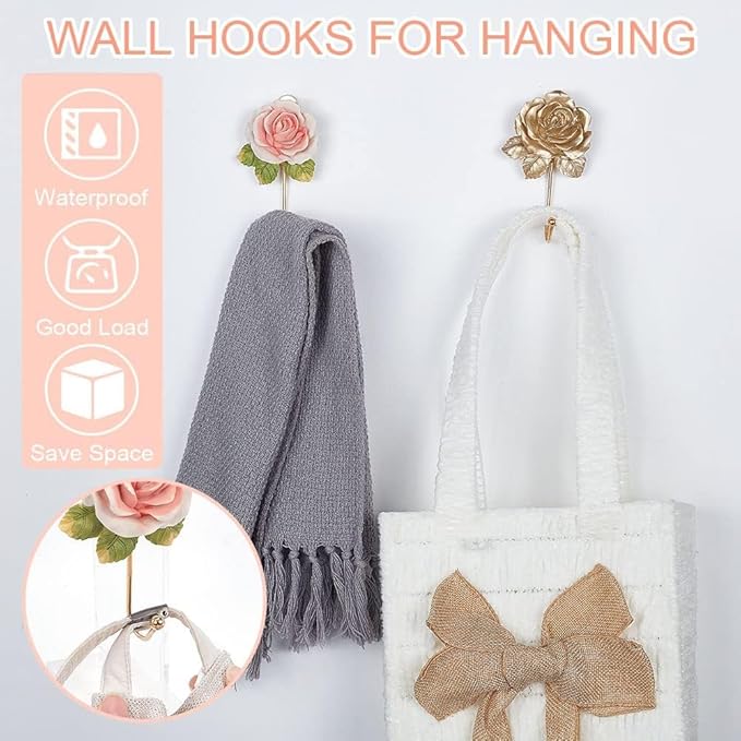 Beautiful Pink Flower Decorative Wall Hook, Fancy Cute Handmade Resin Rose Robe