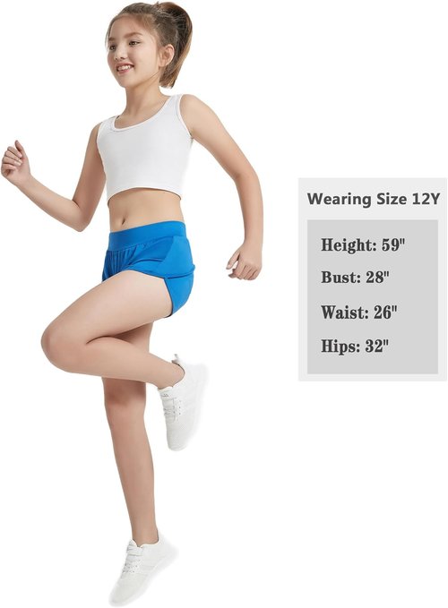 EXARUS Girls Athletic Running Shorts - High Waisted & Low Rise | 4 Pack for Ages 6-14
