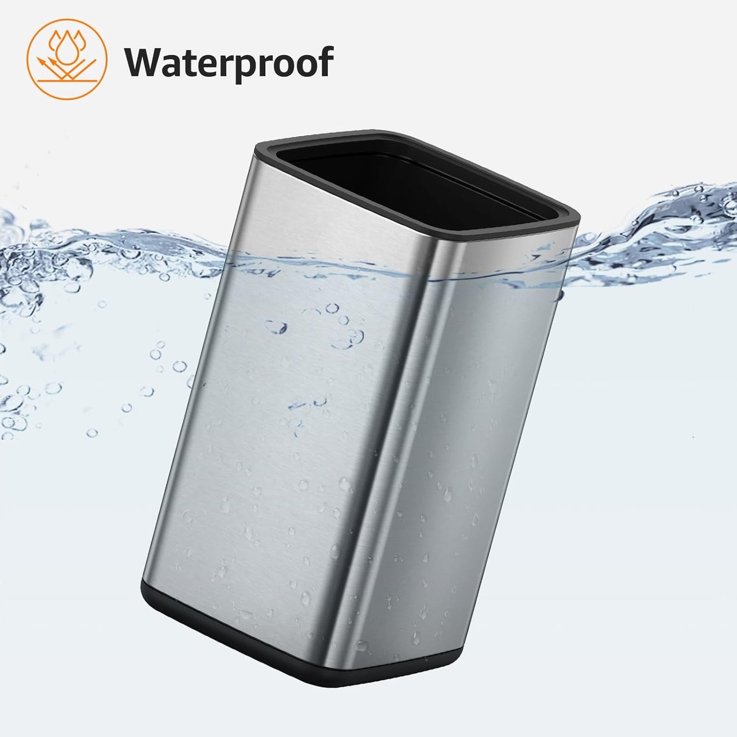 Mbillion 2.4 Gal (9L) Stainless Steel Open - Top Trash Can with Removable Inner Bucket - Sleek Metal Small Waste Basket for Bathroom Office, Brushed Steel