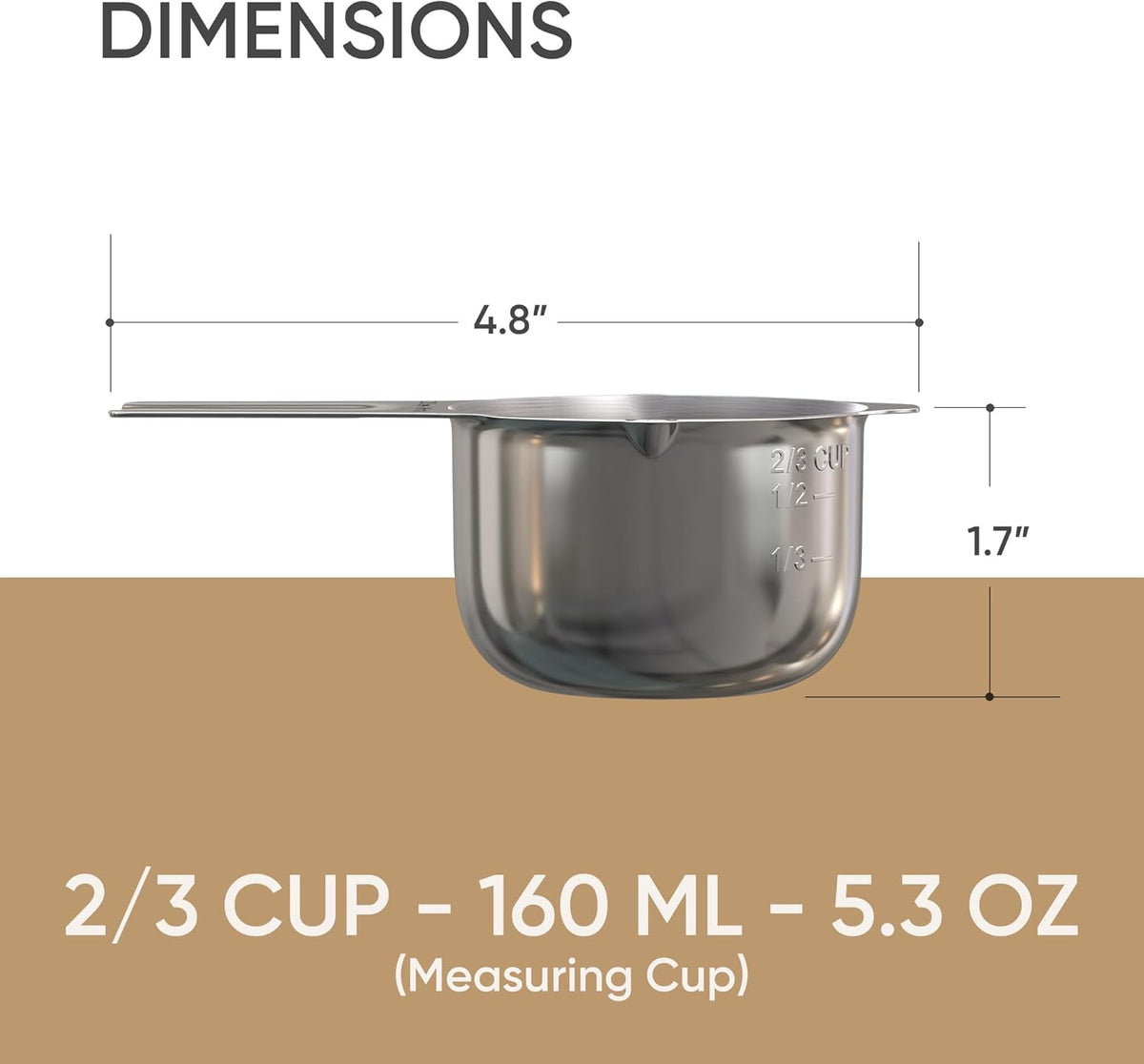 Color Up ⅔ Cup Measuring Cup (160 ml) – Premium Chrome Stainless Steel, Accurate for Wet & Dry Ingredients, Embossed Markings, Easy-Pour Spouts, Dishwasher-Safe, Kitchen Essential
