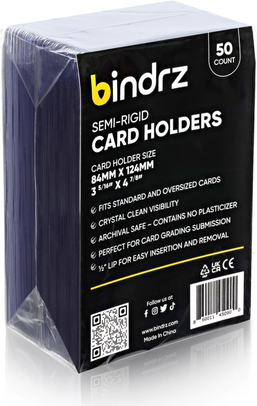 Bindrz 50 Semi-Rigid Card Holders - 3 5/16” x 4 7/8” | Perfect for PSA, BGS, SGC & CSG Grading