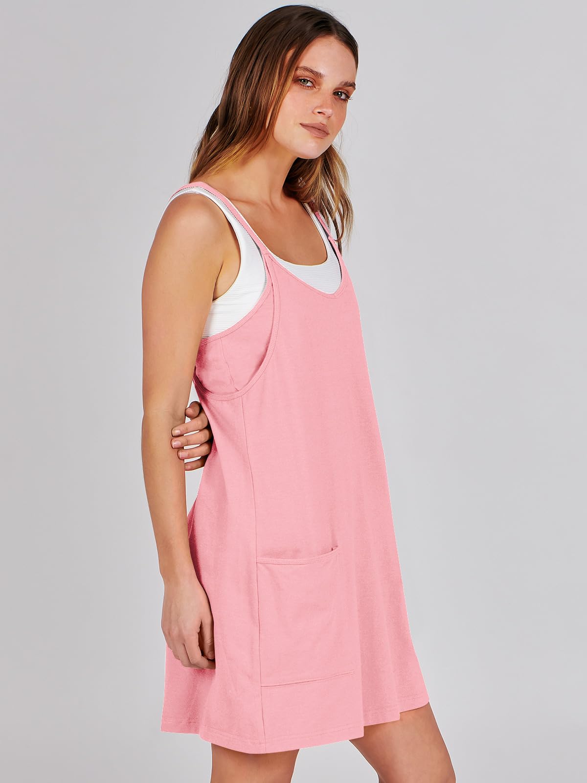 ANRABESS Women Athletic Dress Summer Tennis Workout Active Sports Mini Romper Dress Built in Shorts Travel Vacation Clothes Pink XX-Large