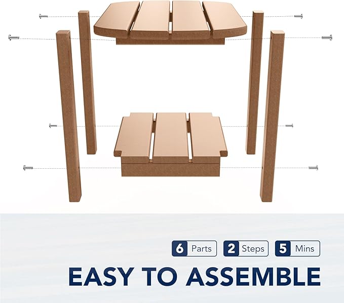 nalone Adirondack Side Table 16.5" Outdoor Side Table HDPE Plastic Double Adirondack End Table Small Table for Patio (Teak)