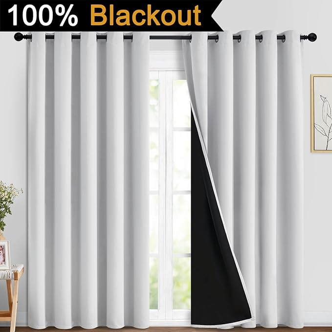 Yakamok 100% Blackout Curtains 84 Inches Long, 2 Thick Layers Heat and Full
