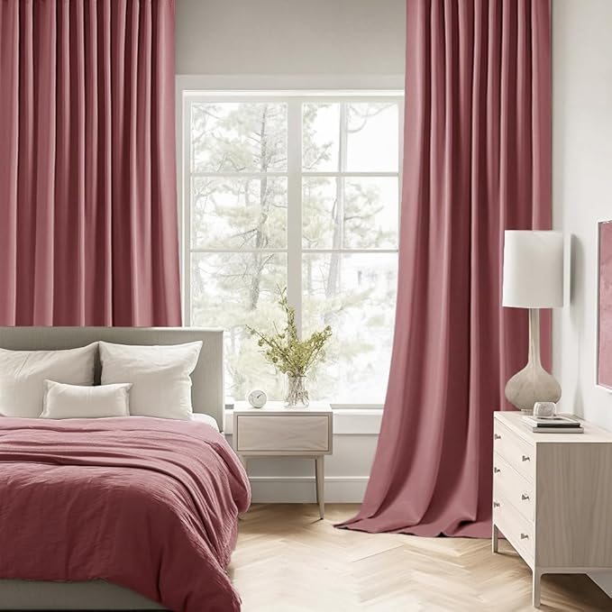 MIULEE Dusty Rose Back Tab Blackout Curtains 63 Inch Length 2 Panels Set