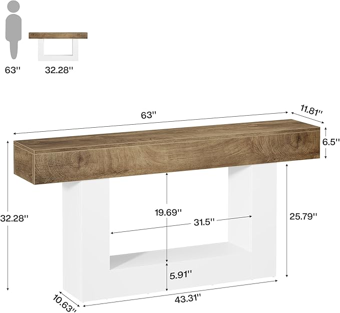 Tribesigns 63-Inch Long Console Table, 2-Tier Entryway Table Sofa Table with Storage, Farmhouse Wood Behind Couch Table for Living Room, Hallway, Light Brown & White