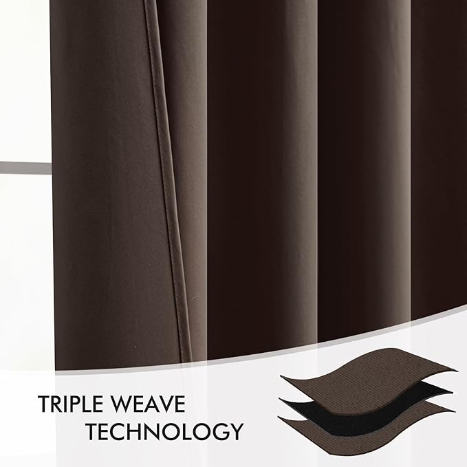 MIULEE Chocolate Brown Back Tab Blackout Curtains 108 Inch Long 2 Panels Set
