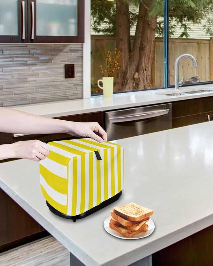Toaster Cover 4 Slice Yellow Stripes Toaster Oven Cover with Pockets Vertical Striped Dustproof Bakeware Protector Small Kitchen Appliance Dust Covers and Fingerprint Protection for Women