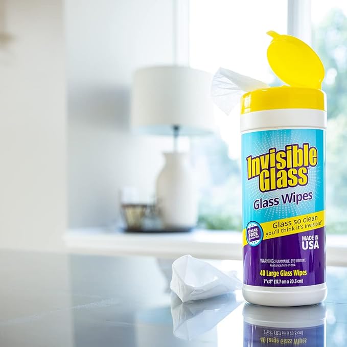 Invisible Glass 90160-6PK Glass Cleaning Wipes, Pre-Moistened, Streak-Free and Lint-Free, Safe for Windows, Mirrors, Windshields, and Tinted Glass, 40 Count (Pack of 6)