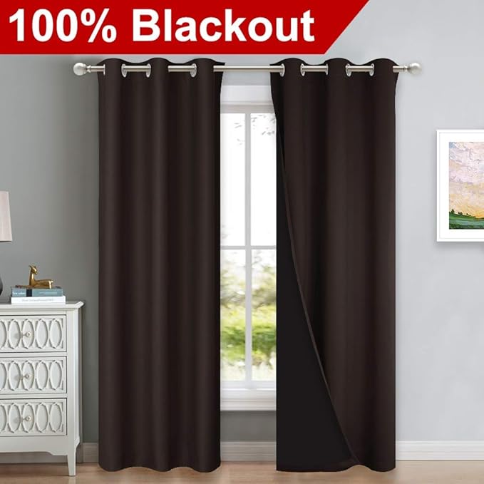 NICETOWN Toffee Brown Full Shade Curtain Panels, Pair of Thermal Insulated &