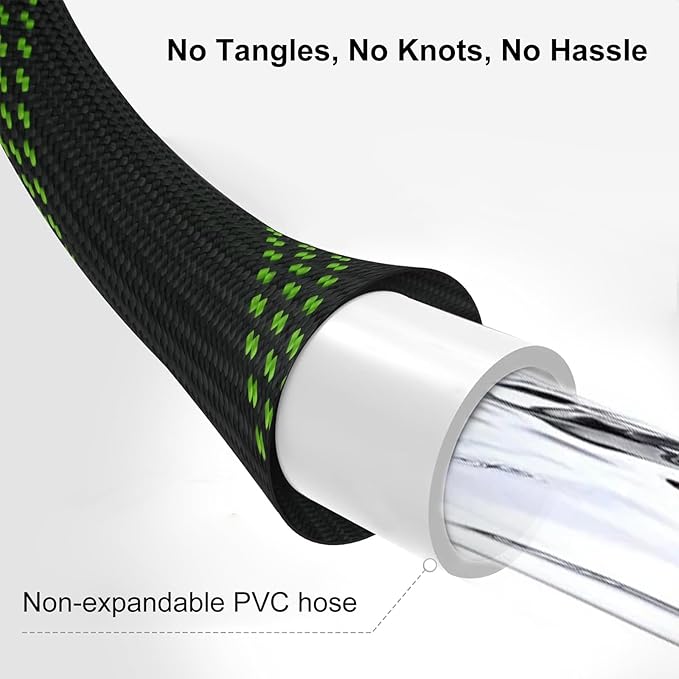 Non-Expandable Garden Hose 50FT, Heavy-Duty Flexible Water Hose, No-Kink Design with 10-Pattern Spray Nozzle, Solid Brass Connectors, Leak-Proof, Includes Hose Hanger & Extra Washers (150FT)