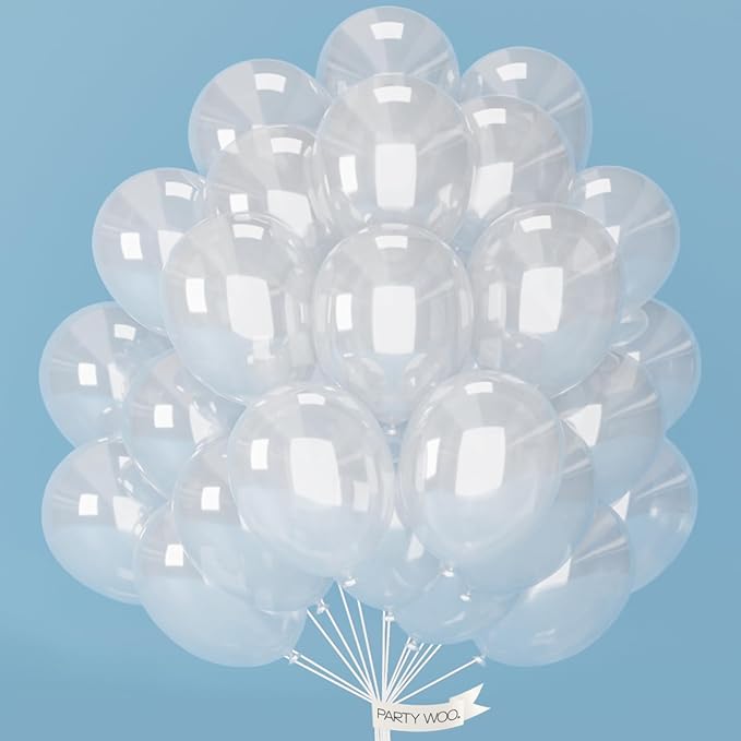PartyWoo Clear Balloons 101pcs 12 Inch Transparent Latex Helium Balloons for Graduation Wedding Baby Shower Bridal Shower Engagement Gender Reveal Anniversary Birthday Party Decorations Clear-Y2