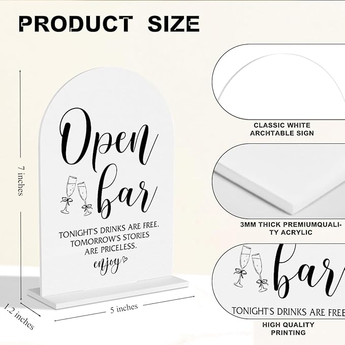 Open Bar Sign Wedding Signage Minimalist Style Bar Sign for Wedding Engagement Bridal Shower Ceremony Reception Event Birthday Party Clear Table Acrylic Decor