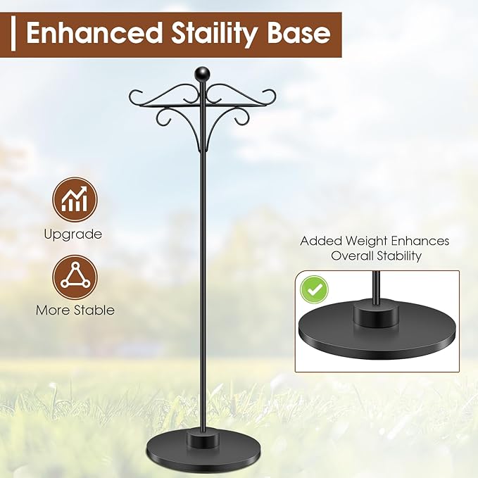 Adjustable Double Shepherd's Hook, 34-63 Inch Black Iron Stand for Indoor/Outdoor Use – Ideal for Hummingbird Feeders, Hanging Plants, Lanterns, Wind Chime