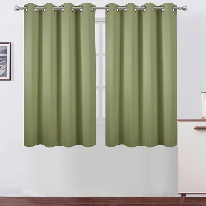 LEMOMO Blackout Curtains 66 x 54 Inch Long Sage Green Curtains Set of 2 Panels