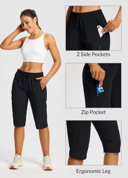 Baleaf Women's 15" Hiking Shorts - Lightweight Quick-Dry Cargo Capris with Elastic Waist