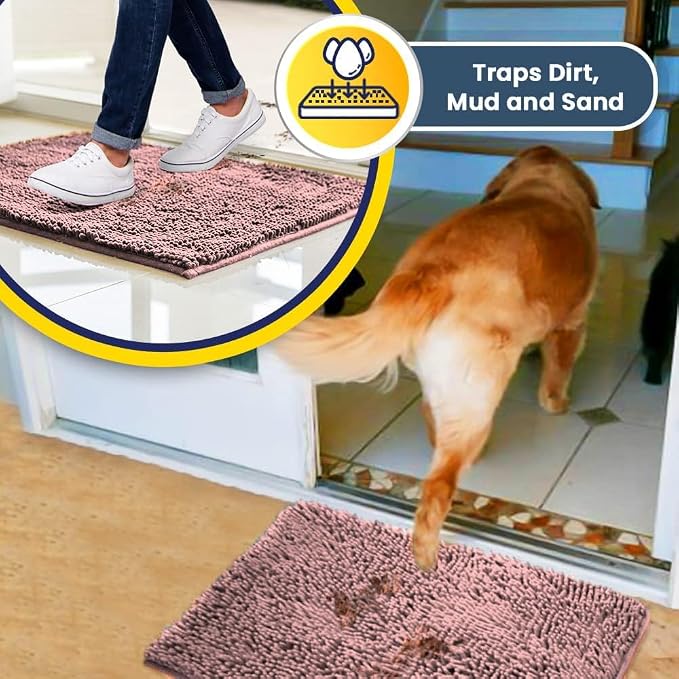 Muddy Mat® | Super Water Absorbent Door Mat Indoor, Microfiber Quick Dry Chenille Entryway Rug, Slip Resistant Front Door Mat, Indoor Mats for Entryway, Machine Washable Pet Rug, Pink 32" x 40"